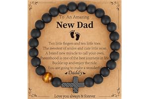 Gnamy Gifts for Dad New Dad Stepdad Husband, American Flag Cross Beads Bracelet Jewelry Gifts for Father Men from Daughter Son Wife