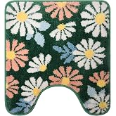 Aorailep Toilet Rugs U Shaped, Non Slip Cute Floral on Green Bathroom Rugs | 23.6 x 19.7 Inch, Soft, Tufted, Washable, For Toilet Base, Contour Bath Rugs for Toilet, Bathroom Decor