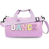 Dance Ballet Bag for Girls Sport Gym Duffle Bags Overnight Travel Bags Fun Dance Corduroy Chenille Letter Bag for Dancers (Purple)