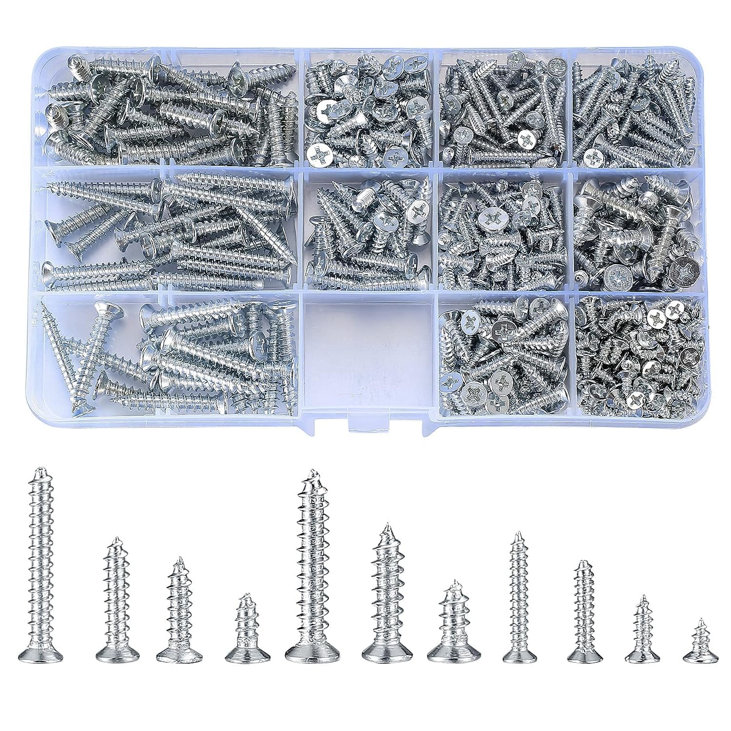 Xiaheipi 537 Pcs M3 M4 M5 Self Tapping Mixed Screws Assortment,Cross Flat Pan Head Countersunk Screws Kit, Wood Machine Fixings Screws Assorted for Home Repair DIY Projects, 11 Sizes (F)