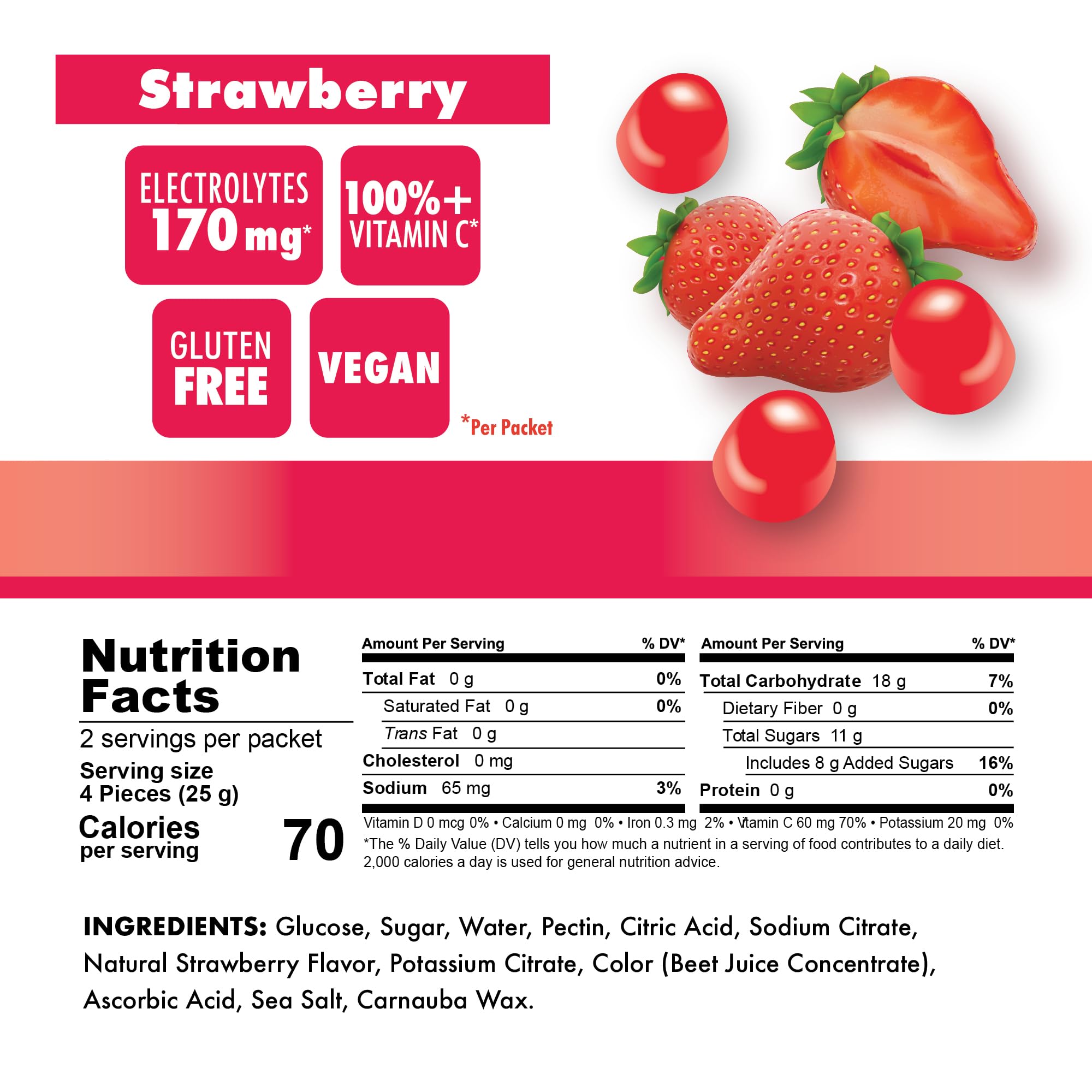 Bonk Breaker Energy Chews, Dairy-Free, Gluten-Free Ingredients to Provide Quick Energy and Focus, 1 Box of 10 Packets, Strawberry