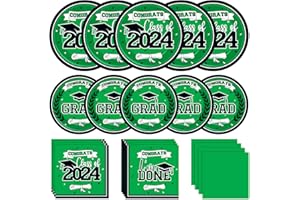 MOORAY Graduation Party Plates and Napkins 2024 Graduation Party Supplies Green Disposable Paper Plates Luncheon Napkins Cocktail Napkins for Congrats Grad Party Decorations, Serve 50