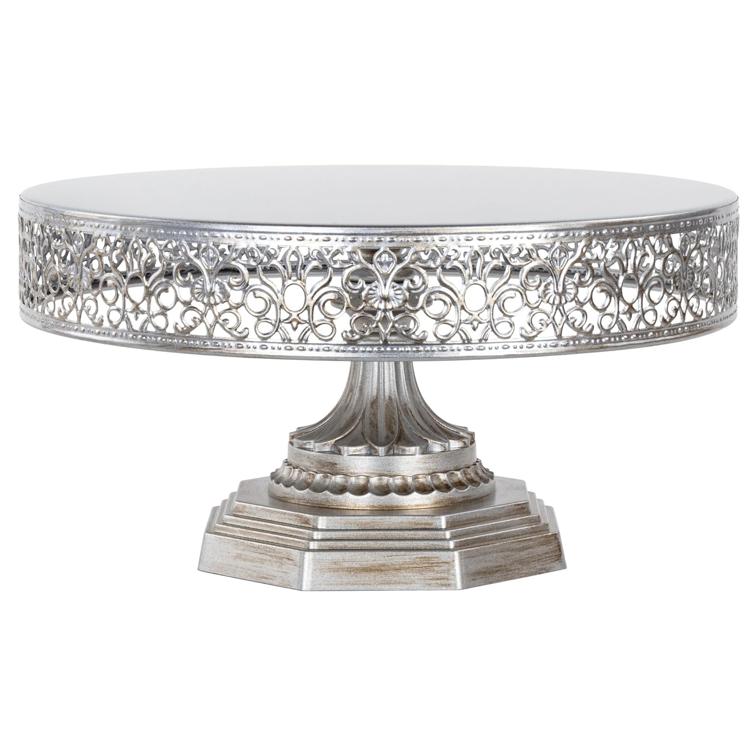 Amalfi Decor 12 Inch Silver Cake Stand, Antique Metal