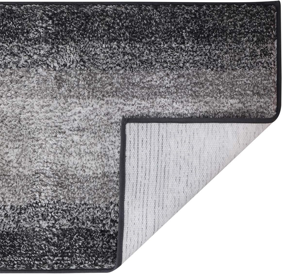 DEARTOWN (Set of 2) Super Thick Soft Striped Shaggy Chenille Bath Mats Machine Washable Bath Rugs Set for Bathroom, Dry Fast Water Absorbent Bath Mats(Multicolor-Grey,20x32+20x24U)