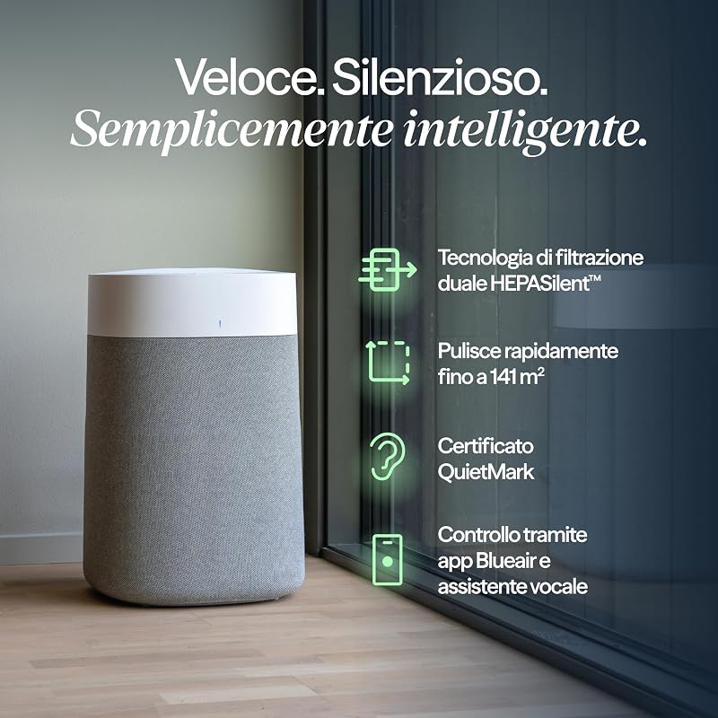 Blue Pure 211i Max Purificatore d'aria per ambienti grandi fino a 141 m² – Intelligente, silenzioso, tecnologia HEPASilent, rimuove allergeni, peli di animali domestici, fumo