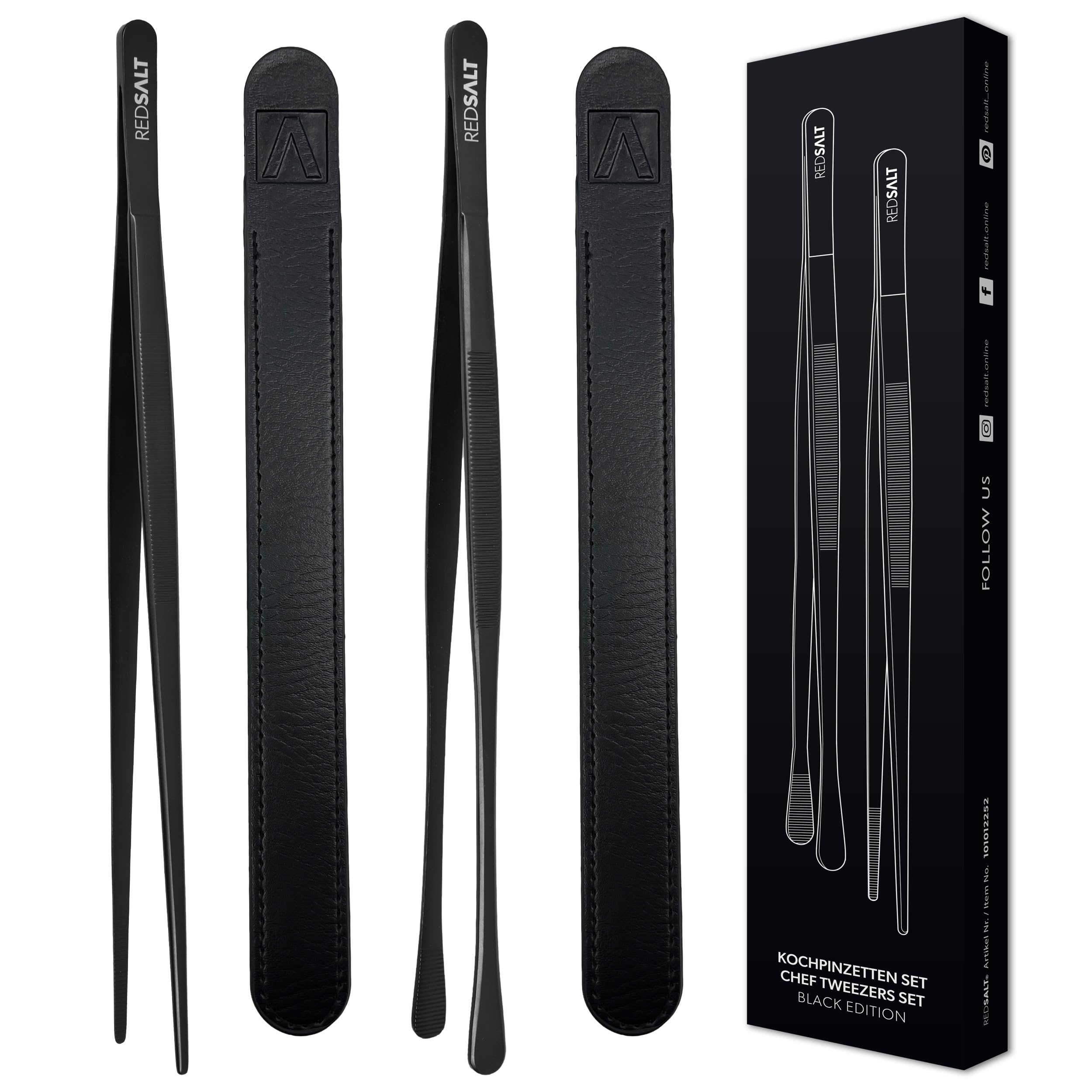 REDSALT® Black Edition Cooking Tweezers Set Black 30 cm | INOX 18/10 Stainless Steel Rustproof Dishwasher Safe PVD Coating | Professional Chef Tweezers Kitchen Grill Gourmet Tongs Kitchen Tweezers