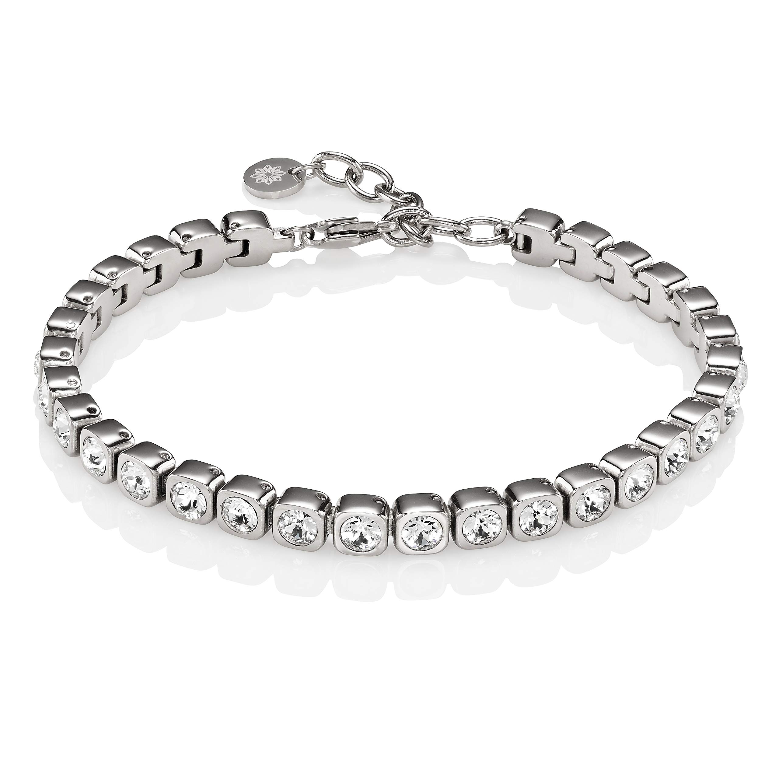 namana Tennis Bracelets for Women, Stainless Steel Tennis Bracelet in Gold, Rose Gold or Silver colour with Crystals (Steel Grey, L)