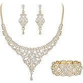 EVER FAITH Wedding Jewelry Sets Crystal Retro 1920s Vase Art Deco Bridal Prom Necklace Earrings Stretch Bracelet Set for Bride