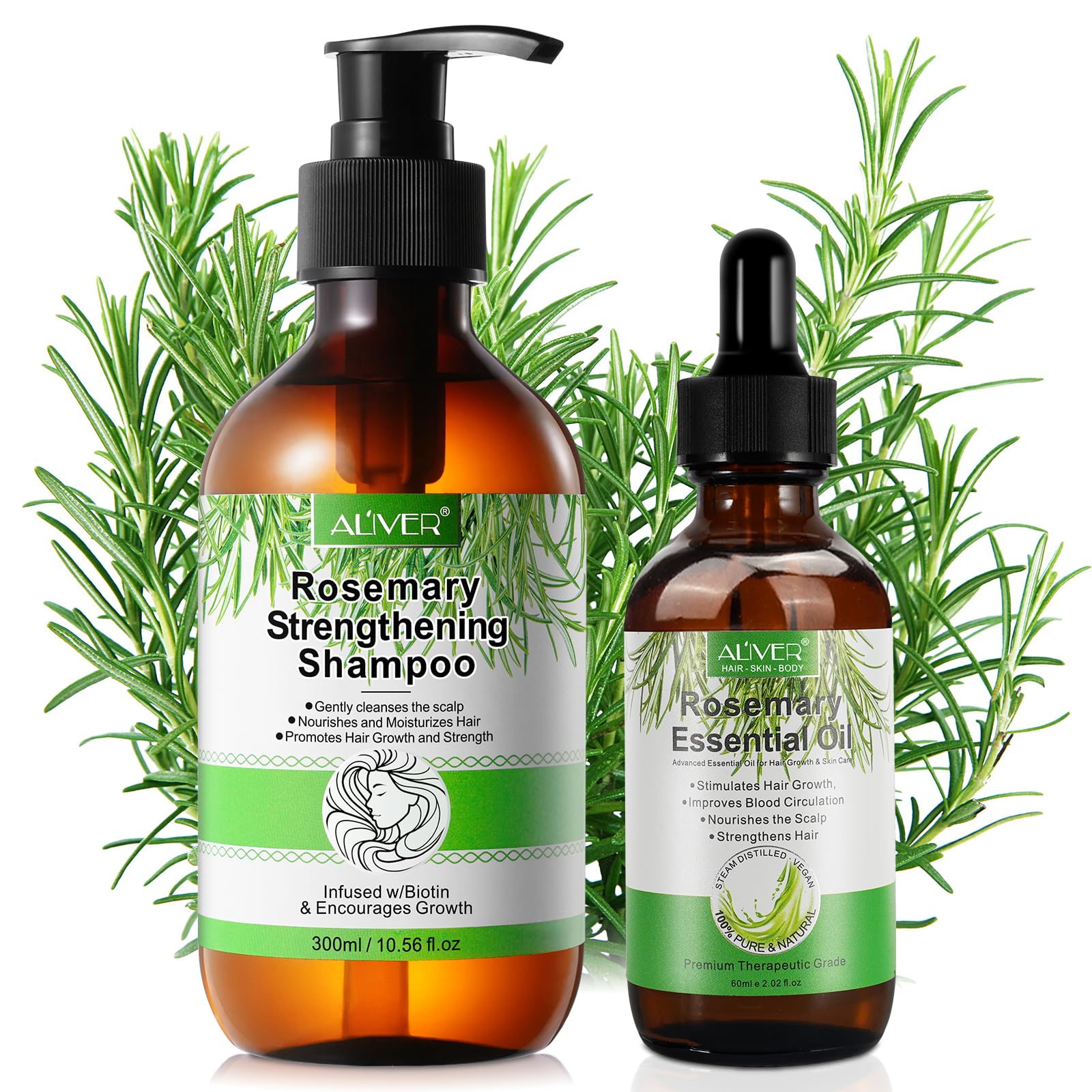 Rosemary Oil Hair w/Rosemary Shampoo for Hair Growth, Rosemary Essential Oil, Organic Rosemary Oil Shampoo with Biotin, Stimulates Hair Growth, Anti Hair Loss Rosemary Mint Shampoo for Women and Men