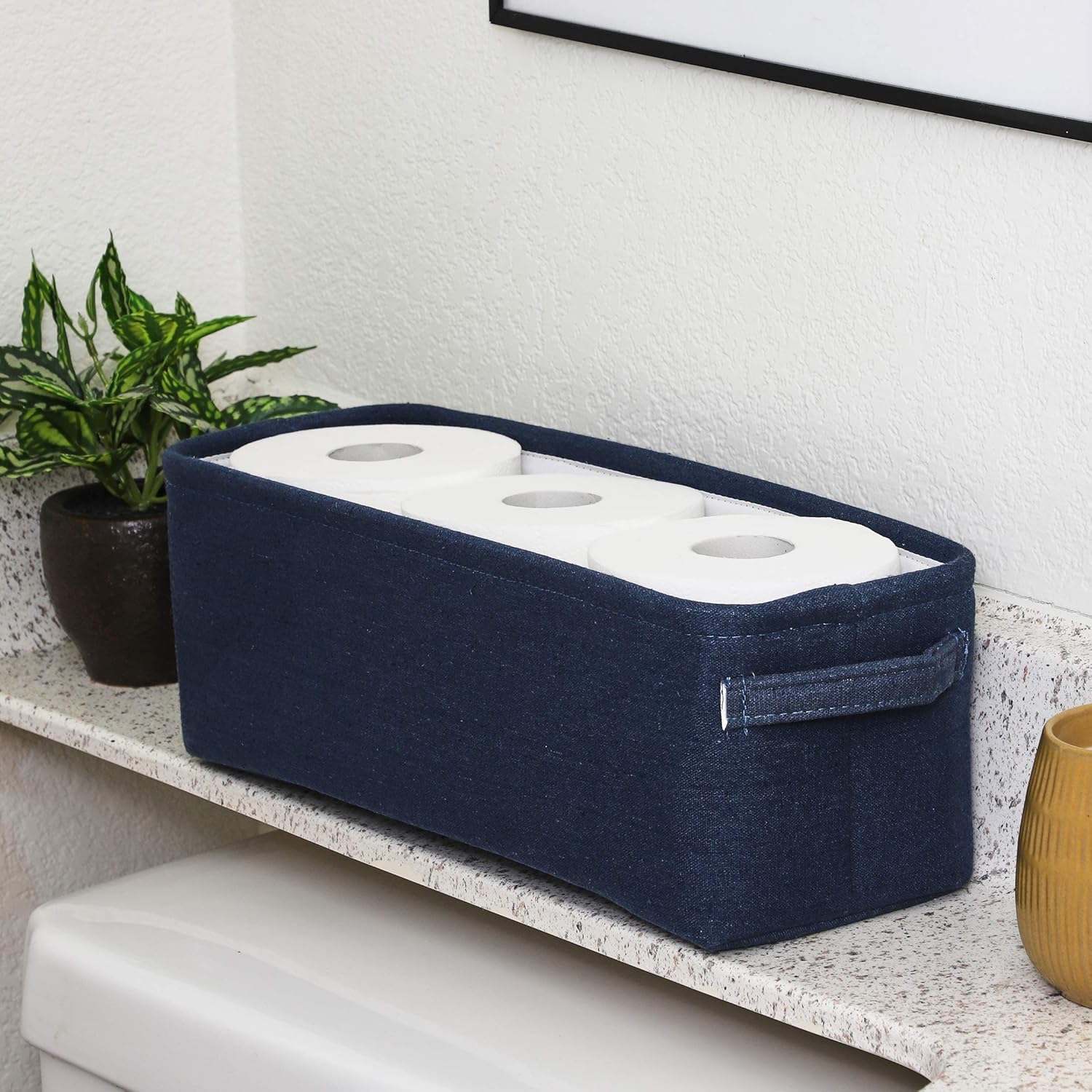 Juvale Dark Blue Fabric Storage Bin for Home and Bathroom (16 x 6 x 5.5 Inches): Home & Kitchen