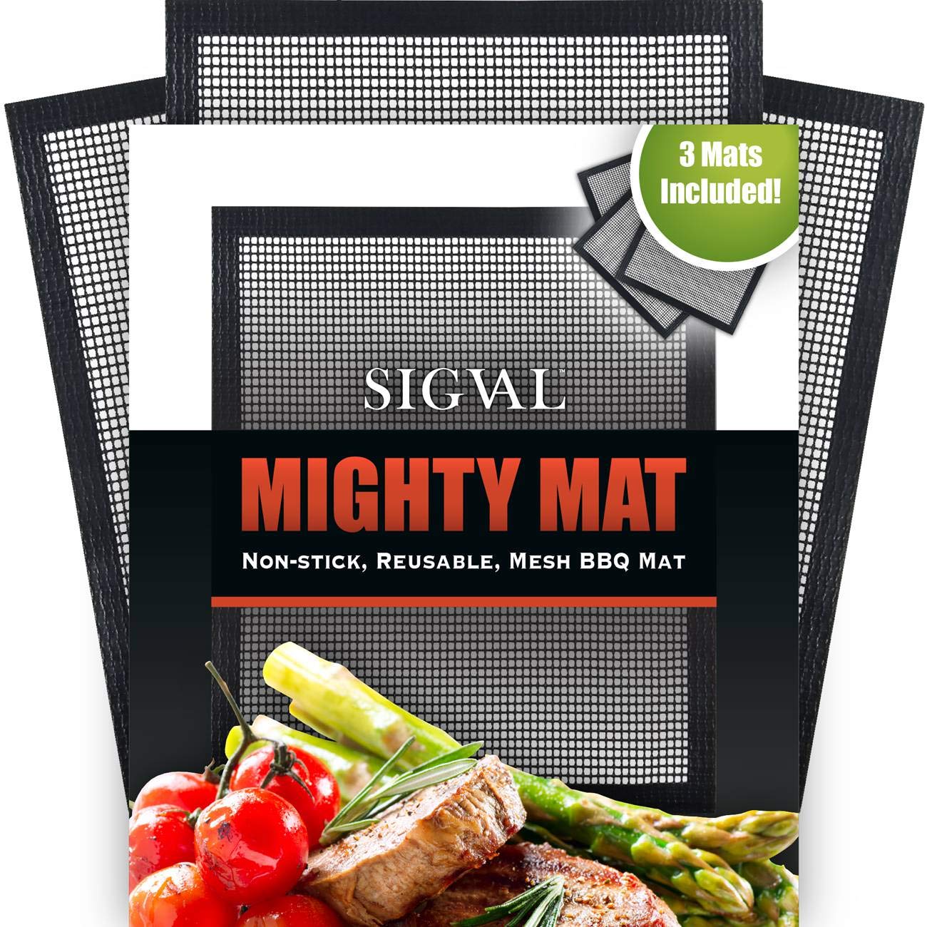 SIGVAL Mighty Mat - Reinforced Non-Stick Jerky Smoker Grill Mesh - Set of 3 - Baking and BBQ Mat for Cooking Fish, Vegetables, Meats on Smoker or Grill