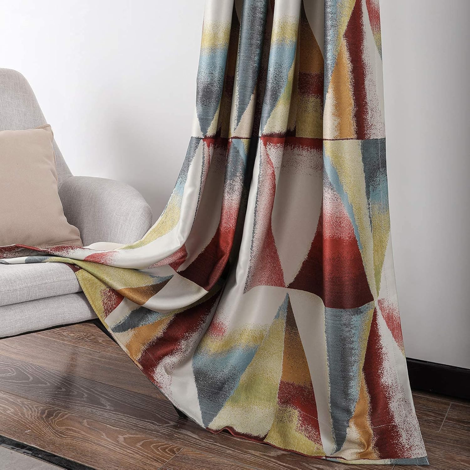 Leeva 2 Panels Blackout Curtain Panels for Sliding Door, Modern Geometric Print Thermal Insulated Heavy Window Treatment Drapes for Living Room, Red and Yellow, 52x84: Kitchen & Dining