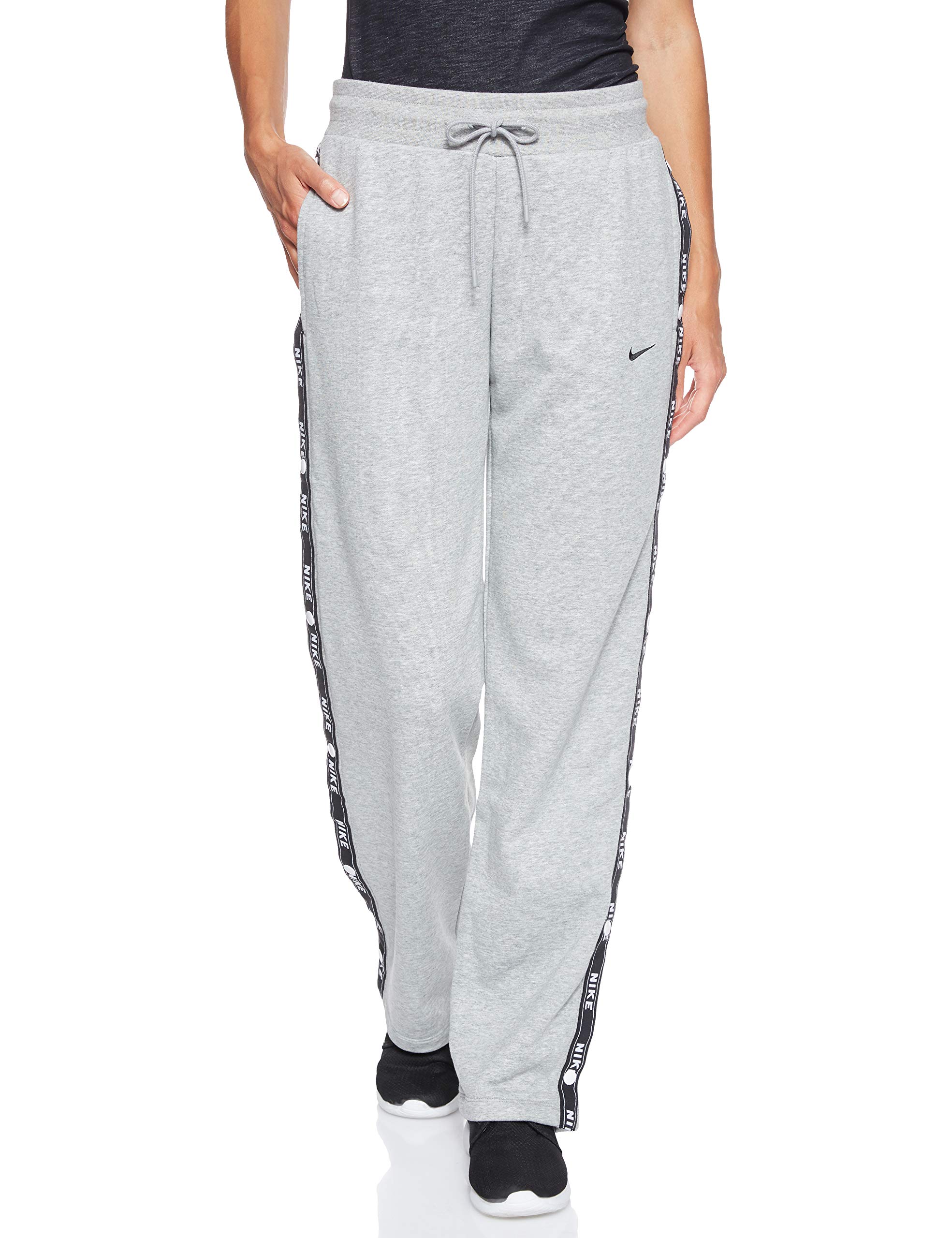 Nike Women W NSW LOGO TAPE POPPER Pants - Dark Grey Heather/Matte Silver/Black, Medium