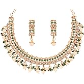 Touchstone Indian Jewelry Sets for Women Temple Necklace Set kundan polki Wedding Green Faux Emerald Pearl Bollywood Style Antique Gold Artificial Bridal desi Traditional Ethnic Accessories
