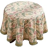 patdrea Designer Green Small Tablecloth for Round Table,Vintage Linen Leaves Pattern Table Cloth,Floral Decor Cover for Kitchen Dining Christmas,Thanksgiving,Tea Party,Diameter 55"-Cecilia a