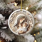 Virgin Mary and Baby Jesus Christmas Ornament 2025 – Ceramic 3 Inch Round Ornament Double Sided – Religious Holiday Tree Decoration, Holy Family Catholic Gift,Christian Ceramic Christmas Keepsake(Q-7)
