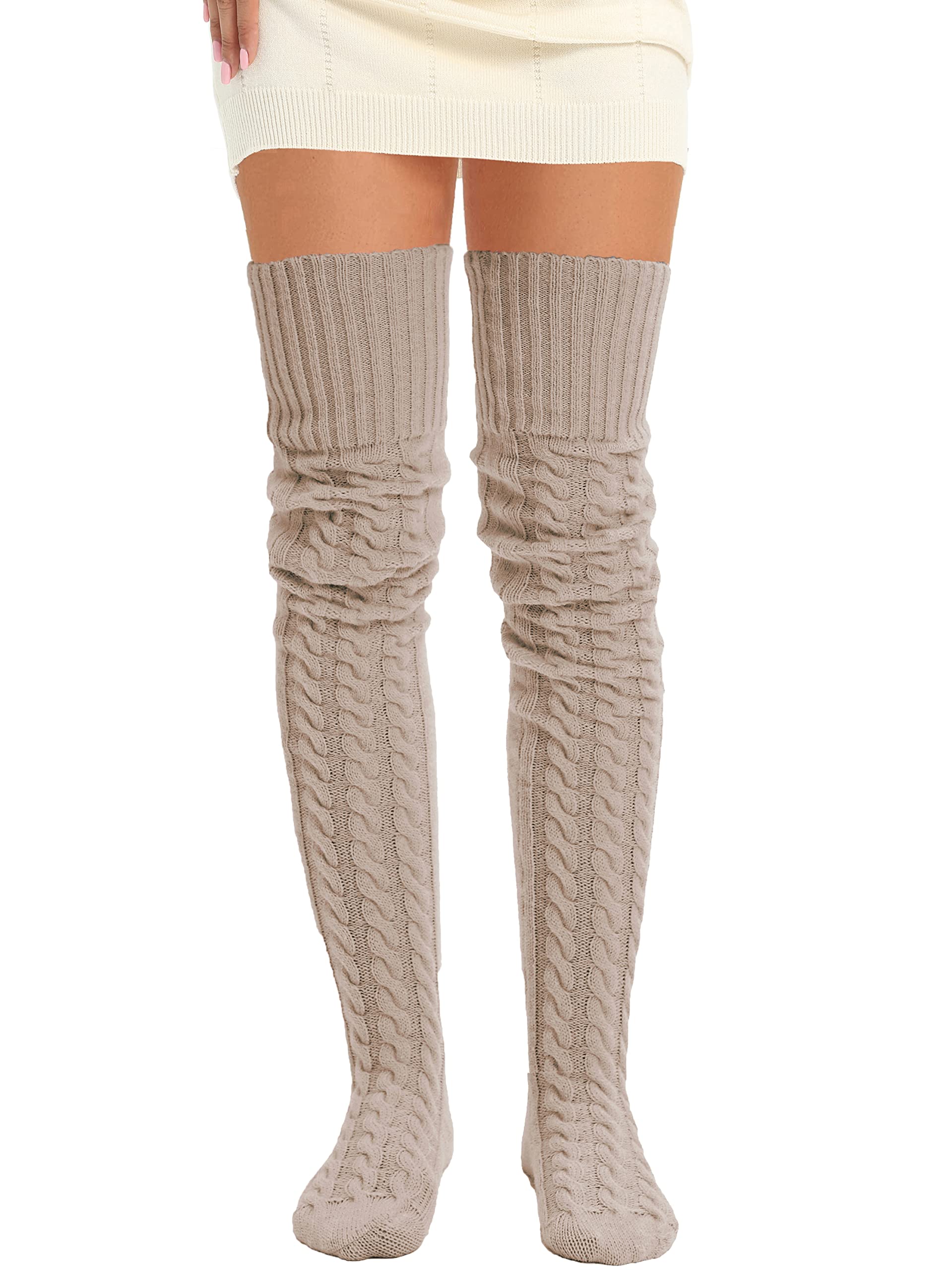 Photo 1 of ***STRETCHED OUT MATERIAL*** HYTENSUN Women's Thigh High Cable Knit Boot Socks Over Knee Extre Long Tube Leg Warmers Stocking
