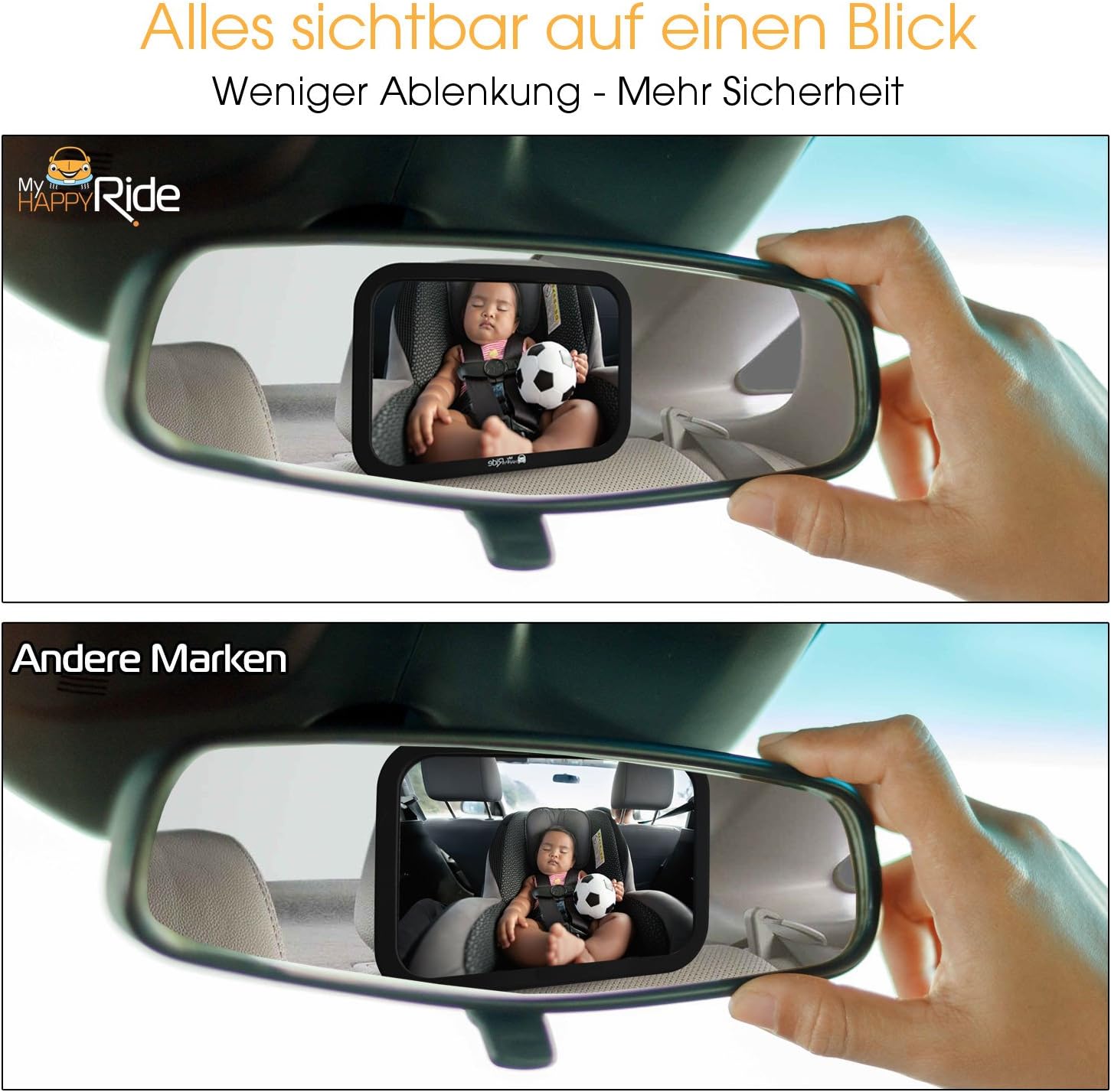 MyHappyRide Baby Car Mirror for Back Seat, Black, Medium - Image 5