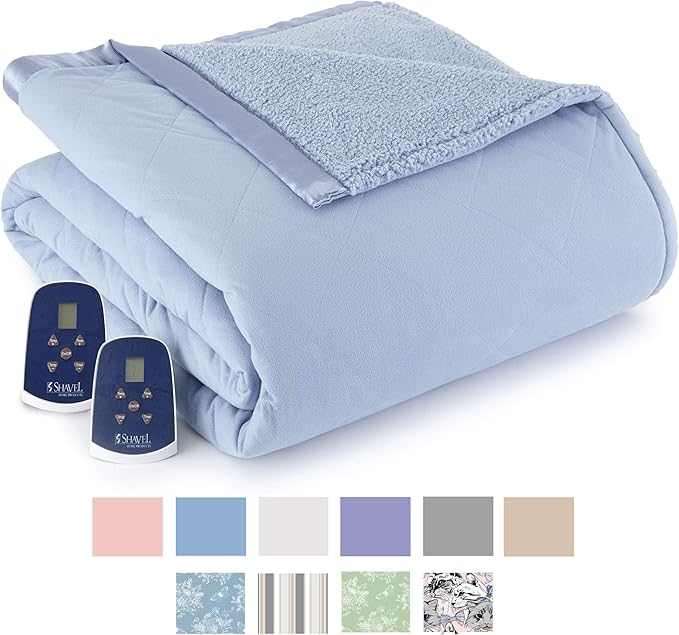 Thermee Micro Flannel Electric Blanket with Sherpa, English Blue, Twin