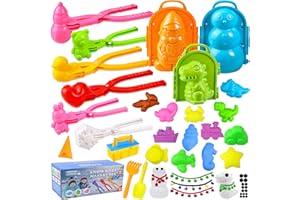 JMUQ 50pcs Snowball Maker Snow Toys for Outdoor Winter Fun Includes Heart Shaped Rabbit and Duck Snowball Makers,Gnome and Dinosaur Snow Molds and a Snowman Decorating Kit for Toddlers and Adults