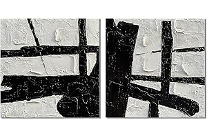 NANKAI Hand-Painted Contemporary Minimalist Oil Painting Art, 20x20 inch x 2 Black and White Wall Abstract Art, Home Living Room Wall Decoration Painting Art