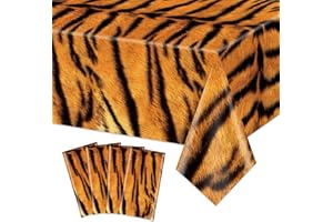 4 Pack Tiger Print Tablecloths, Tiger Stripes Table Cloths Safari Party Tablecloths Decorations for Tiger Theme Birthday Part