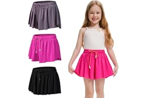 YKNKTSTC 3 Pack Girls Flowy Shorts with Spandex Liner 2 in 1 Youth Junior Butterfly Skirts for Fitness Running Sports