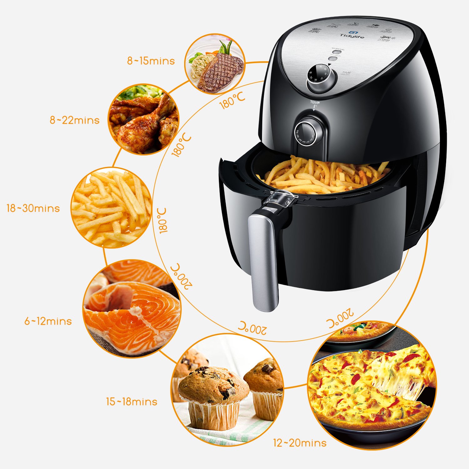 Amazon.com: Tidylife Air Fryer, 4.5 Quart Electric Oil-less Fryer with Smart Time & Temperature Control, Cookbook, 1500 Watt, Black Air Cooker: Kitchen & ...