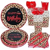 Red Cheetah Print Birthday Party Decorations Plates Set 25 Guests,175pcs Plates Napkins Cups Cutlery Set, Y2K Cherry Leopard Print for Girls Night Big Mama Women