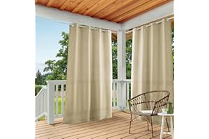 TOWN & COUNTRY BASICS Cabana Solid Heavyweight Indoor Outdoor Curtains, Light Filtering Opacity with Grommet Top, Water Repellent, 2-Pack Set, 54"x96", Natural