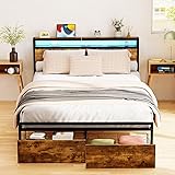 Zevemomo Queen Bed Frame with Drawers, LED Queen