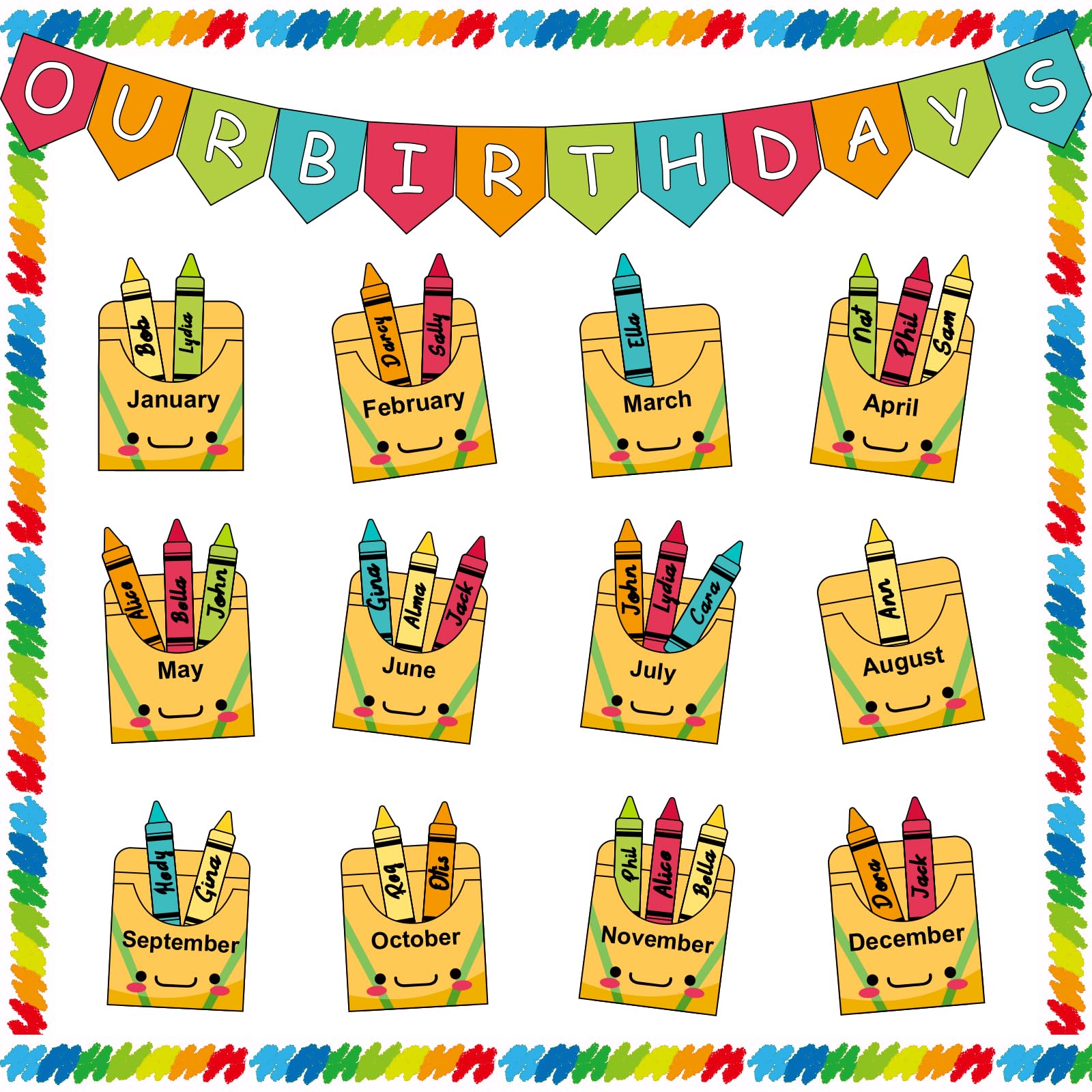 Photo 1 of Birthday in Board Set for Classroom Decorations Pencil Box Cutouts Colorful Pencil Tags with Trim Borders for Back to School Birthday Chalkboard Door Wall Decors Supplies