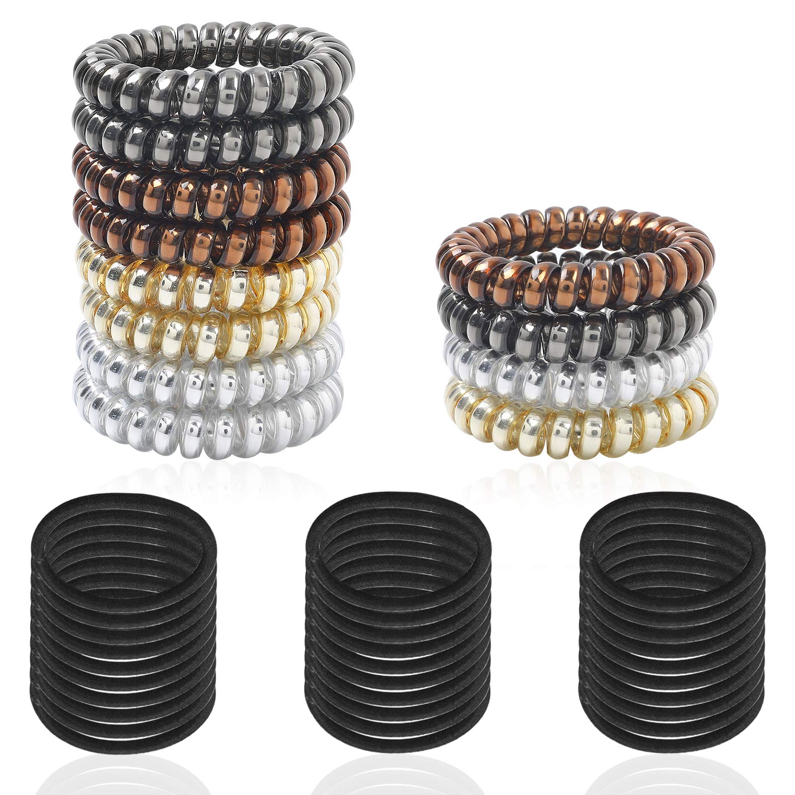 Set of 42, Spiral Hair Ties and Elastic Thick Tie, SourceTon Coil Hair Ties Phone Cord Hair Ties and 4MM Hair Braided Elastic Tie for Women