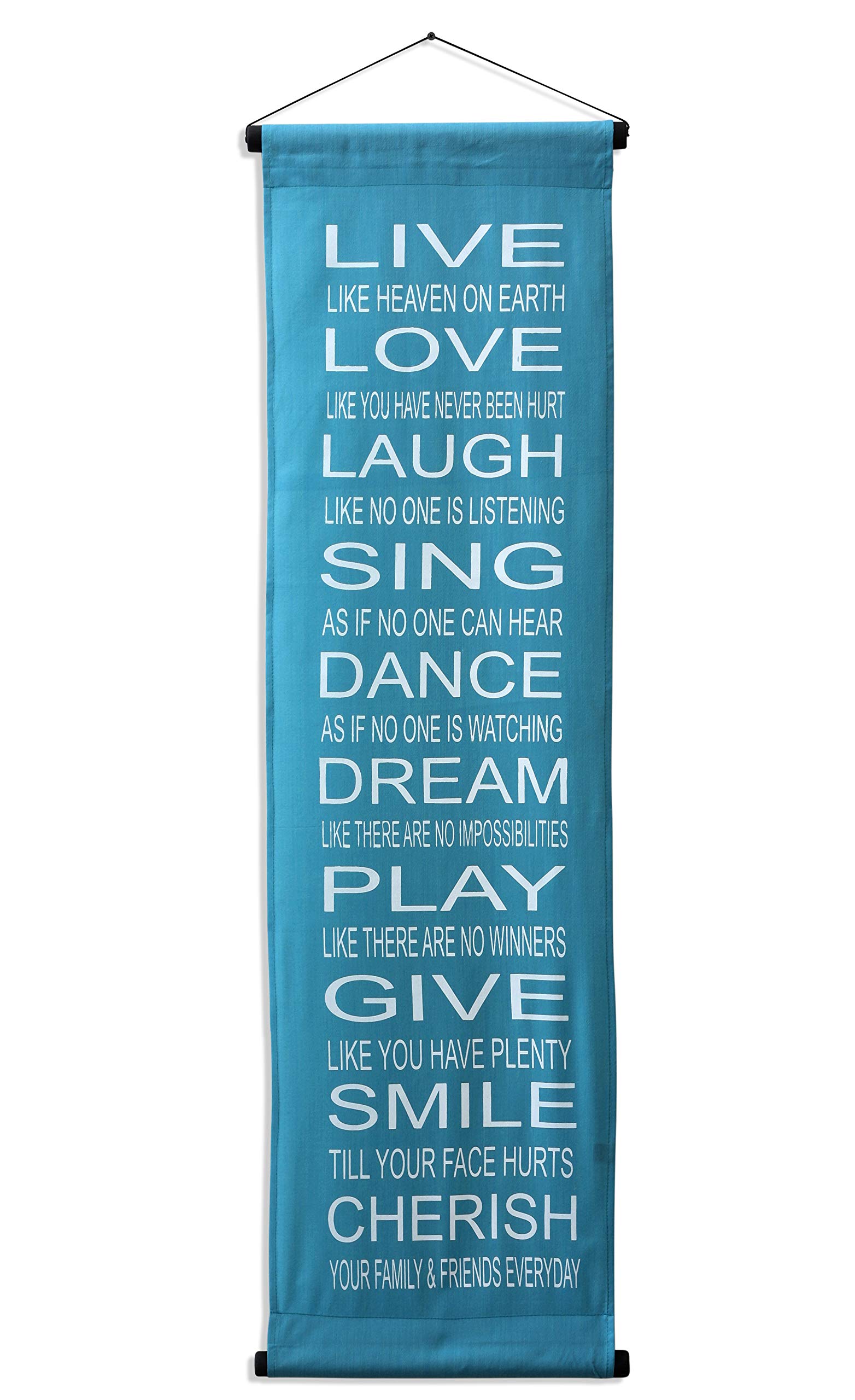 G6 Collection Inspirational Wall Decor Banner Large, Inspiring Quote Scroll, Affirmation Motivational Uplifting Message Decoration, Thought Saying Tapestry Live, Love, Laugh, Sing (Bright Blue)