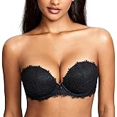 DOBREVA Women's Strapless Push Up Bra Lace Plus Size Plunge Padded Underwire Bras Add 1 Cup