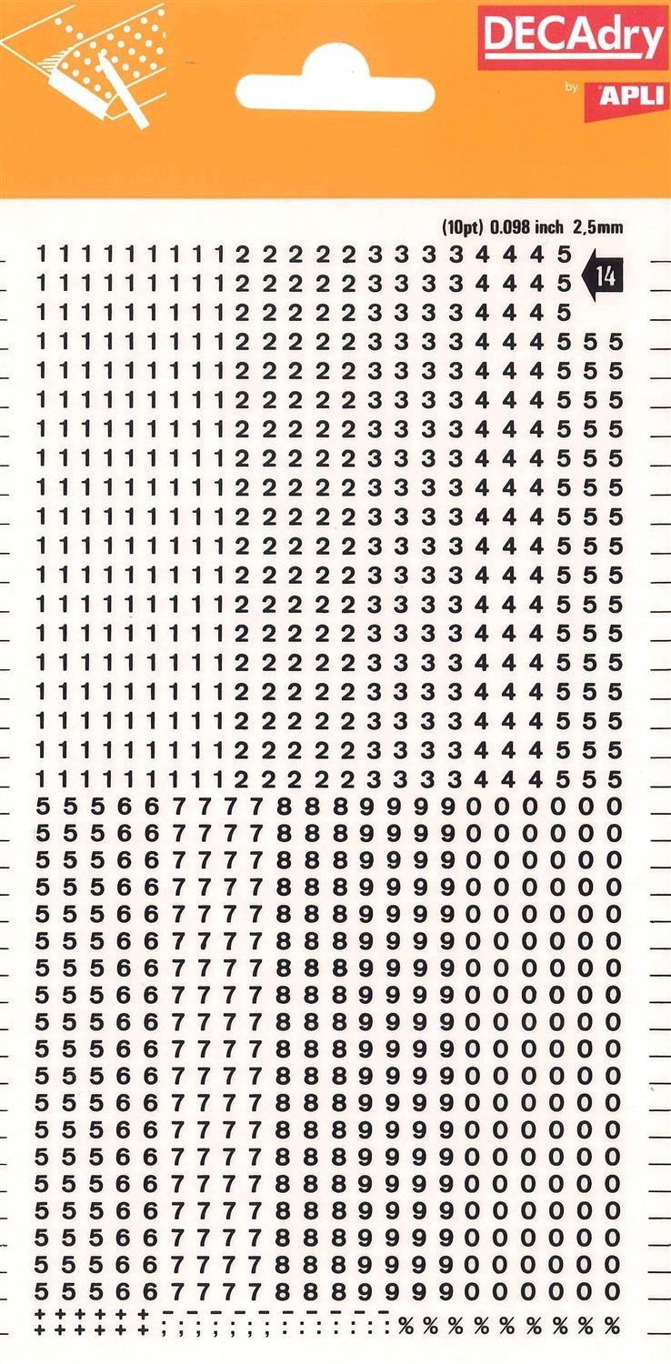 Transferable Letters and Numbers, Black, Numbers, 2.5 mm, Black