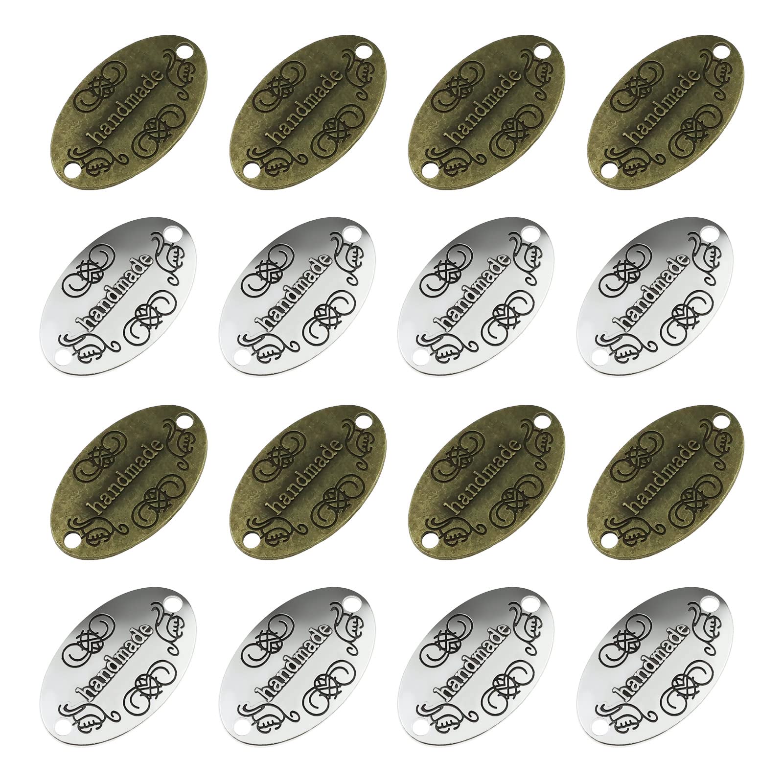EMSea 200Pcs Handmade Charm Pendants in Metal for DIY Making Crafts Jewellery Handmade Clothing Accessories Decoration Handmade Buttons Silver Bronze