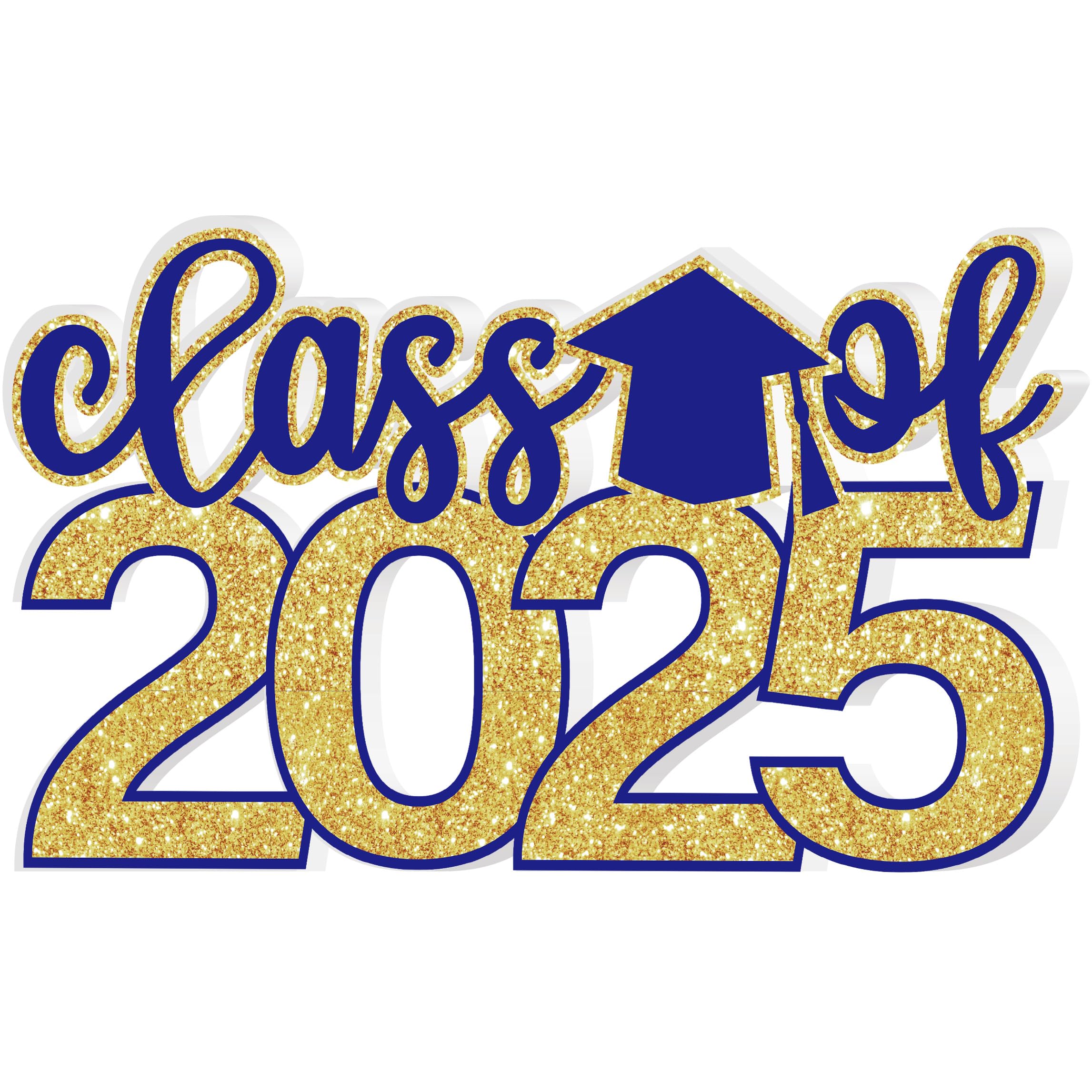 Photo 1 of Class of 2025 Sign Graduation Decorations 2025 Senior Photo Booth Props for Photoshoot 2025 Grad Centerpieces for Table Decor, Class of 2025 Letter Word Sign for Grad Party Supplies - Blue Gold