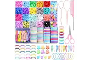 auroray Hair Accessories for Girl, 1543 Pcs Elastic Hair Rubber Bands Set 20 Colors Elastic Hair Ties with Organizer Box Cotton Baby Hair Ties, Hair Tail Tools, Rat Tail Comb, Butterfly Hair Clips