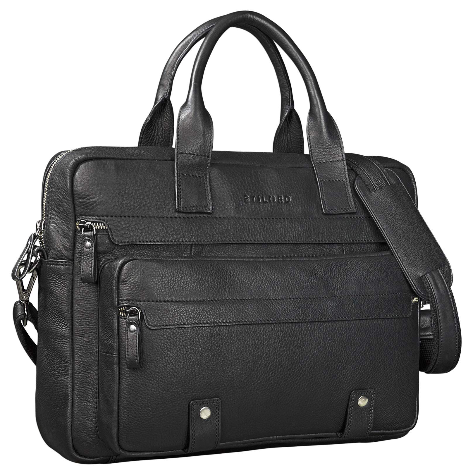 STILORD "Leander" Elegant Business Bag Large Leather for 15,6 inches Laptop/MacBook Messenger Bag Satchel Genuine Soft Cow Hide Colour:Black