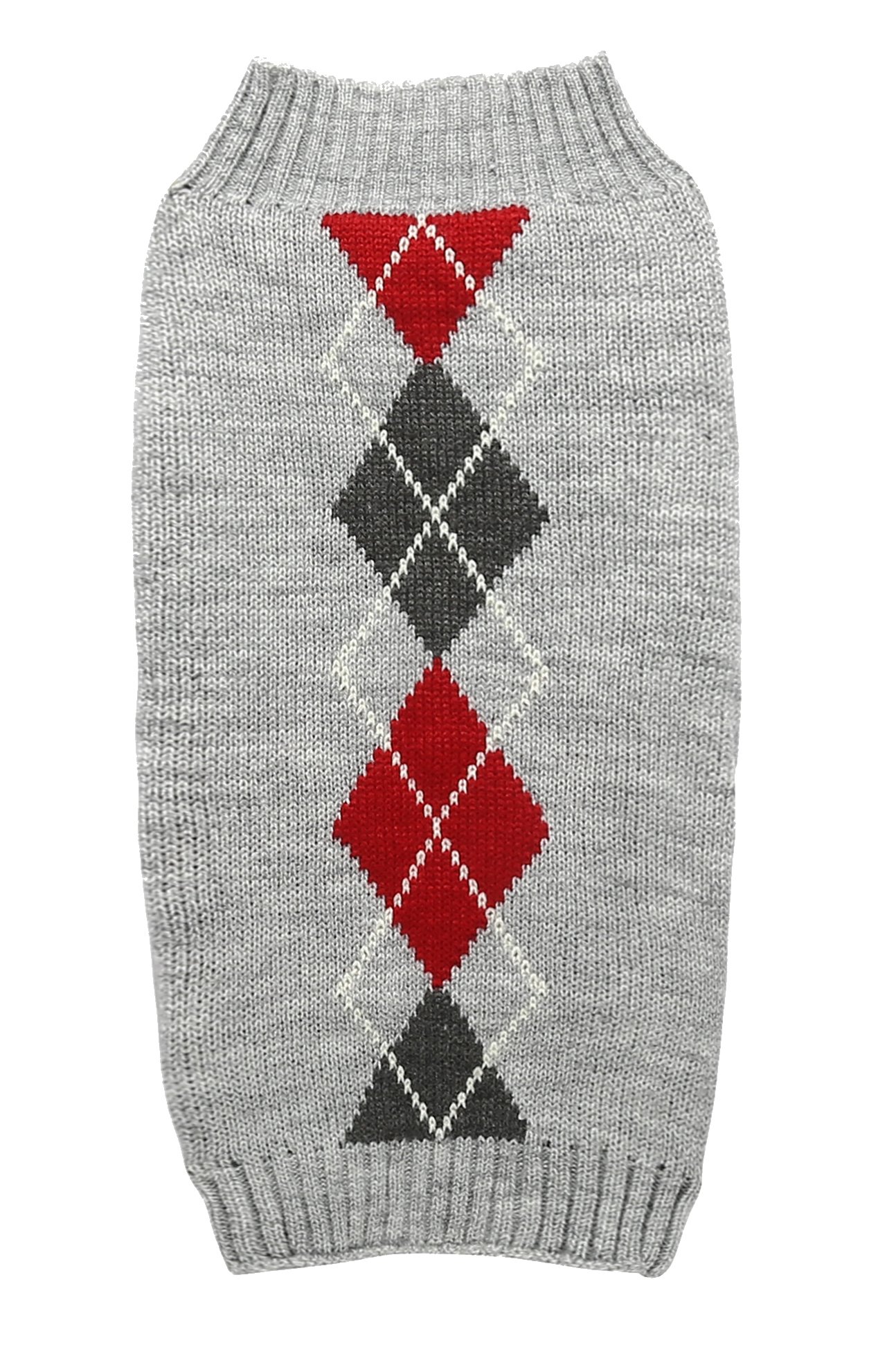 Argyle Knit Pet Sweaters Clothes for Pets Dogs (Large, Grey) Back Length 16" Fits Pets Around 20lbs
