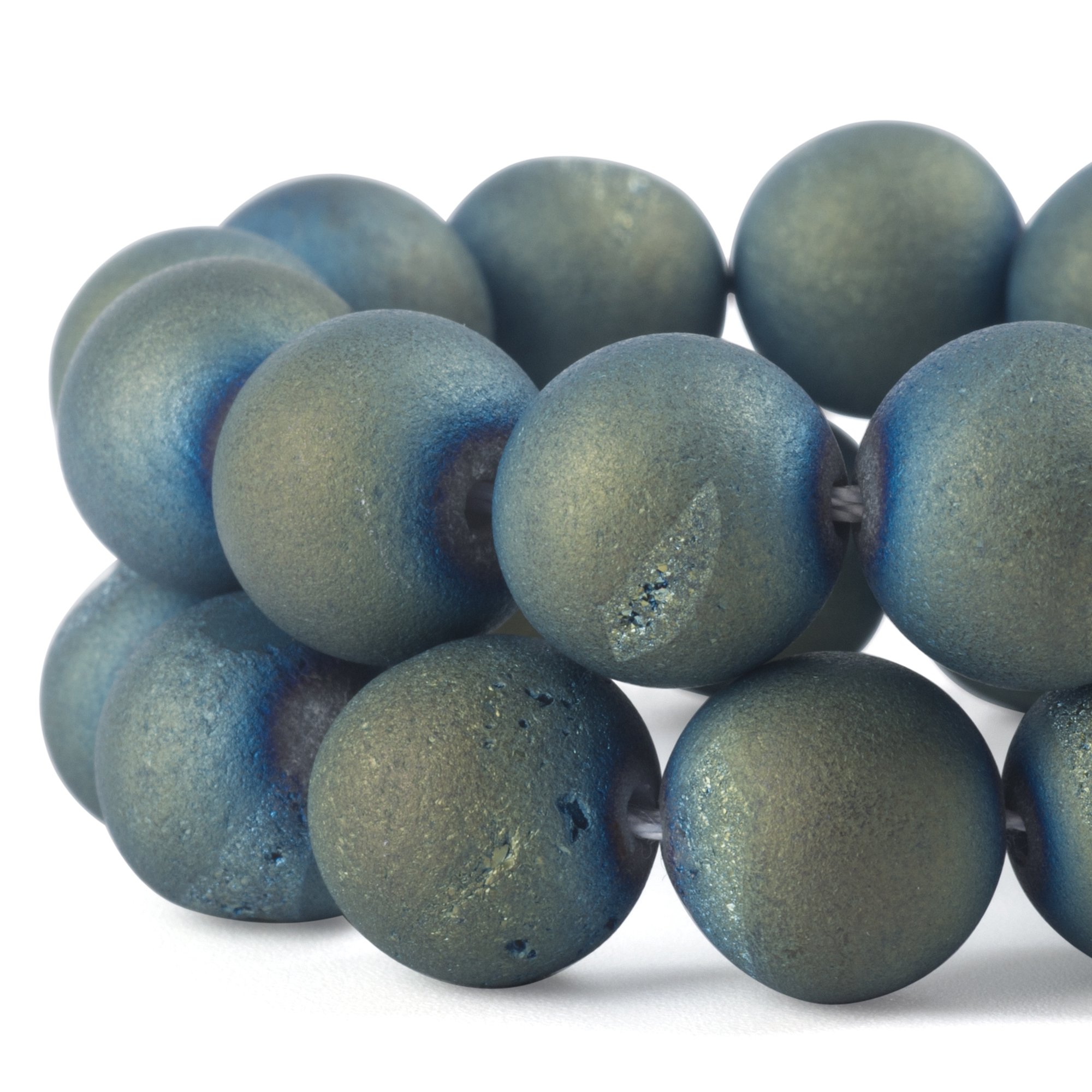 RUBYCA Round Dyed Electroplated Druzy Agate Quartz Crystal Gemstone Beads (1 Strand, Blue, 12mm)