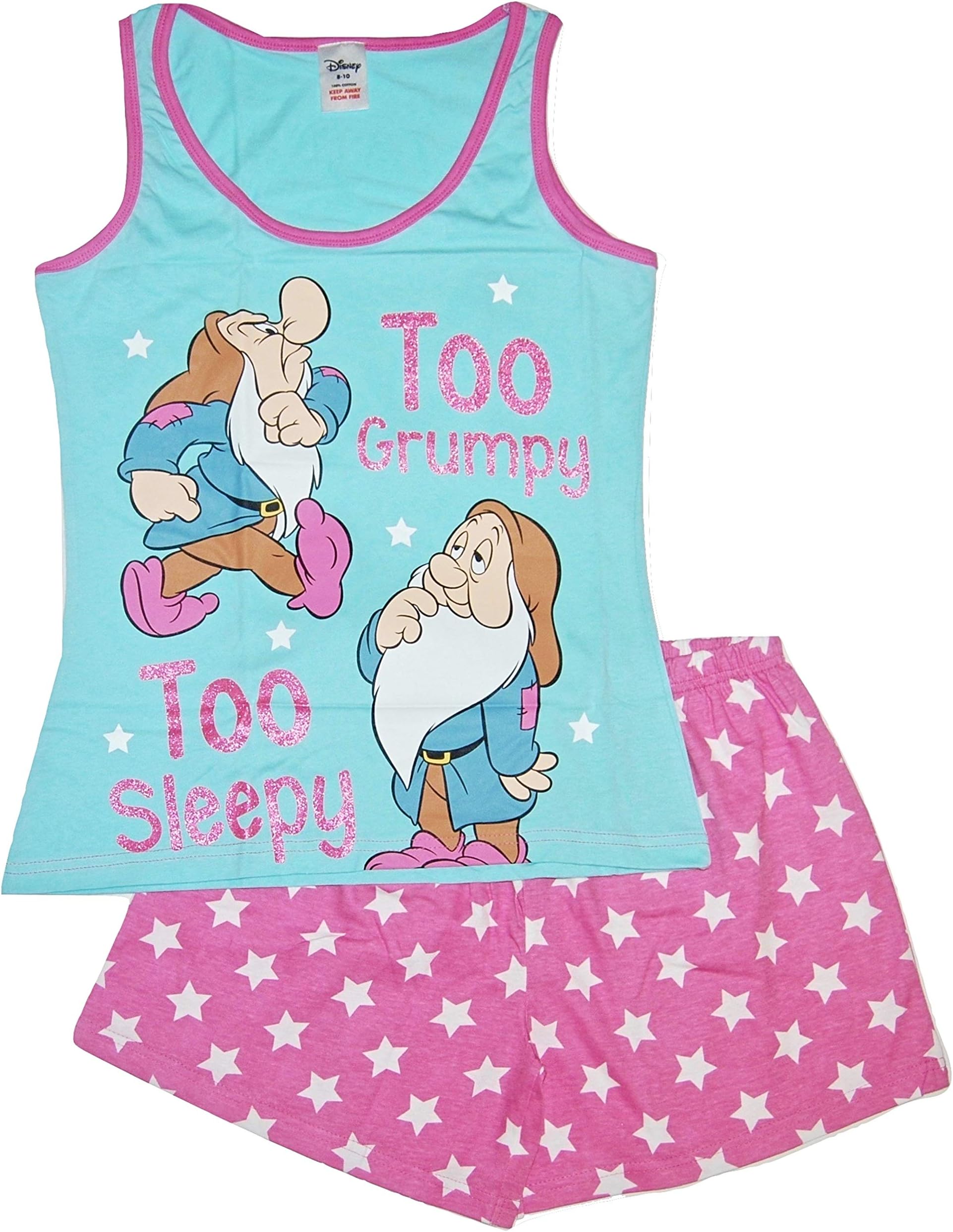 Disneys Grumpy Ladies Womens Shortie Pyjamas Vest Shorts 100% Cotton 8-22