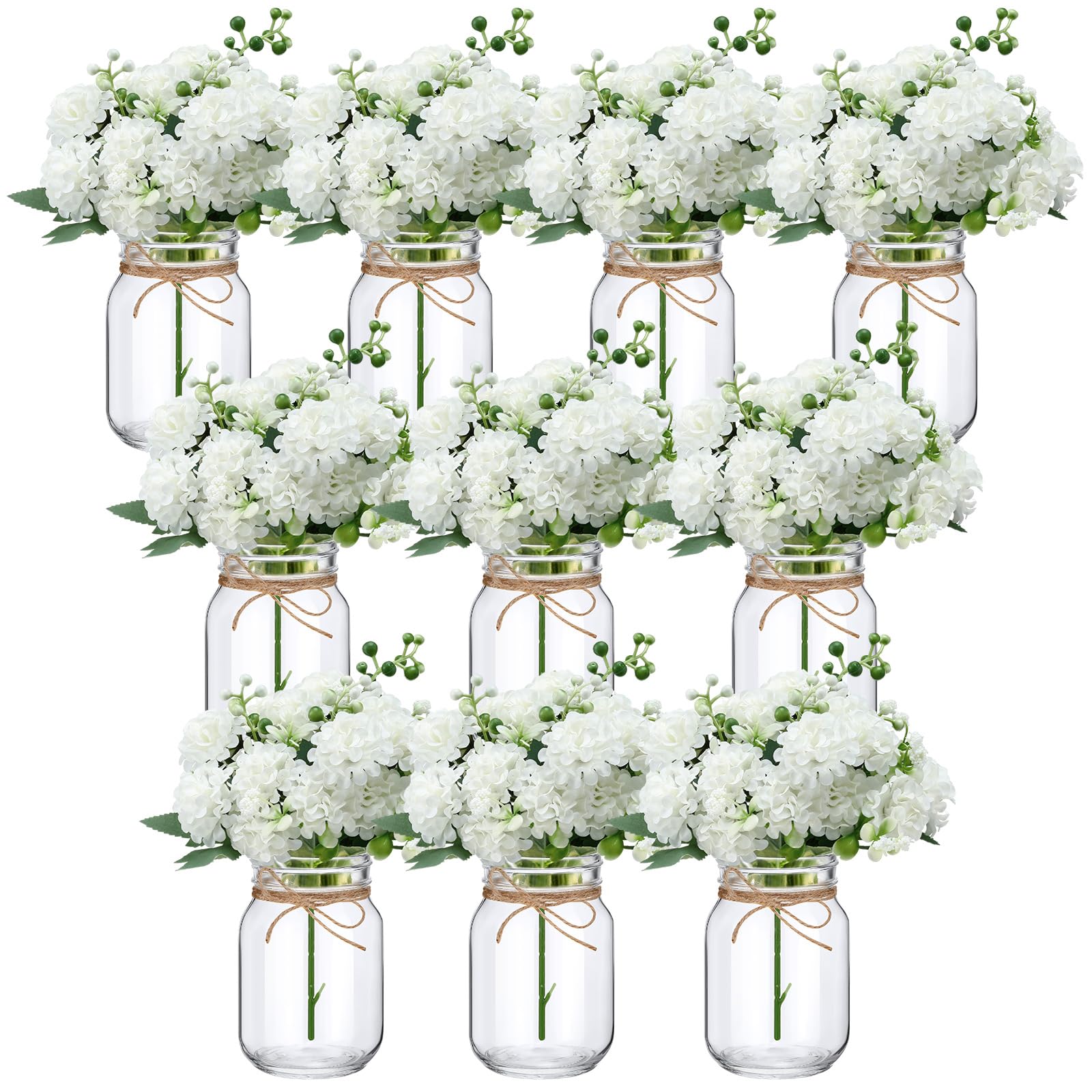 Photo 1 of XunYee 10 Set Mason Jar Table Centerpiece with Flower Mason Jar Flower Centerpiece Vases Decor for Engagement Party Bridal Shower Centerpieces Wedding Reception Table Decor(Hydrangea)