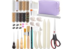 JUPEAN 65 Pcs Book Binding Kits Book Binding Materials Bone Folder Tool Bookbinding Supplies with 10 Waxed Thread Paper Awl Binding Ribbon and Bag for Storage