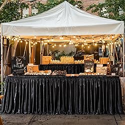 21ft Length Glitter Black Table Skirt for 8ft