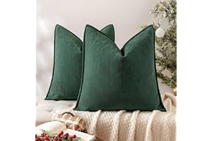 MIULEE Pack of 2 Christmas Green Decorative Pillow Covers 20x20 Inch Soft Chenille Luxurious Couch Throw Pillows Farmhouse Cushion Covers with Elegant Design for Sofa Bedroom Living Room Home Decor