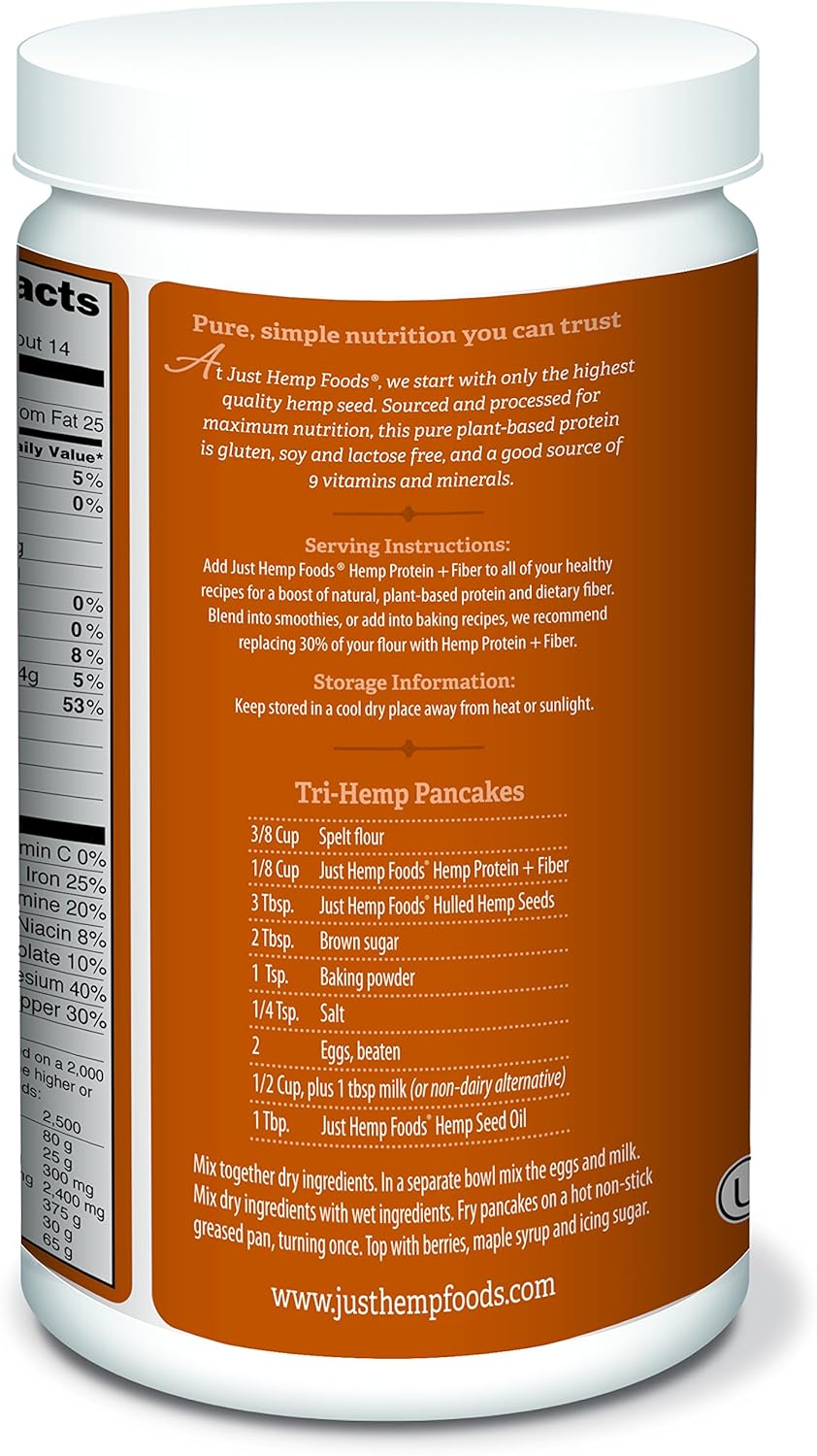 Just Hemp Foods Hemp Protein Powder Plus Fiber, Non-GMO Verified with 11g of Protein & 11g of Fiber per Serving, 16 oz - Packaging May Vary: Health & Personal Care