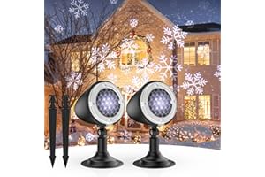 ANGORADO Christmas Projector Lights Outdoor, 2 Pcs LED Snowflake Projector Lights, IP65 Waterproof Snowfall Projector Lights, Christmas Decorations Lighting for Indoor Xmas Holiday Party Wedding Garden Patio