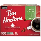 Tim Hortons Decaf, Medium Roast Coffee, Single-Serve K-Cup Pods Compatible with Keurig Brewers, 100ct K-Cups